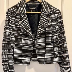 Perfect day-to-night Ted Baker London Black and White Geo Moto Jacket!!